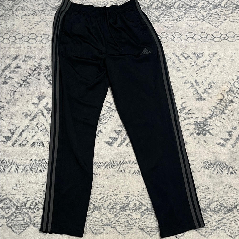 Adidas Kids Black Joggers with Gray Stripes
